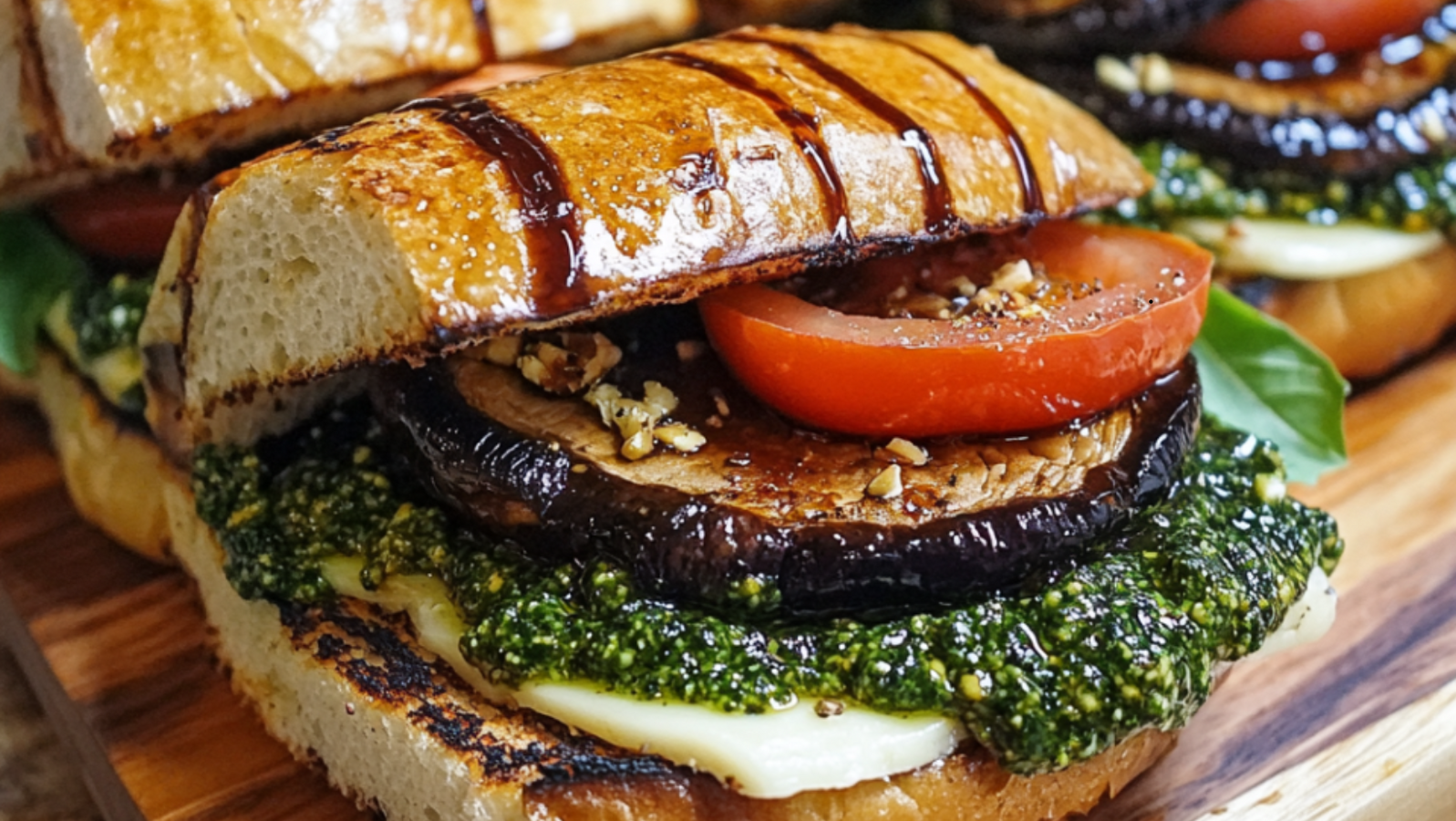 Image of Italian Portobello Sando with Pesto and Balsamic Reduction