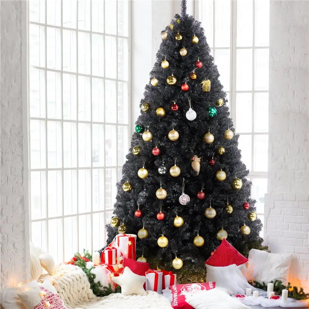 Black Unlit Spruce Foldable Christmas Tree, 7.5'
