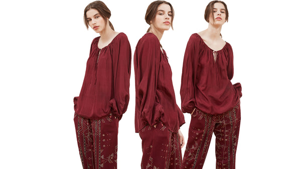 Mes Demoiselles Diega Silk Burgundy Blouse