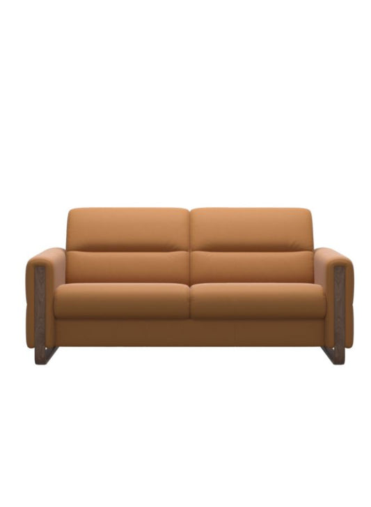 Fiona 2.5 Seater Leather Sofa with Wooden Base front