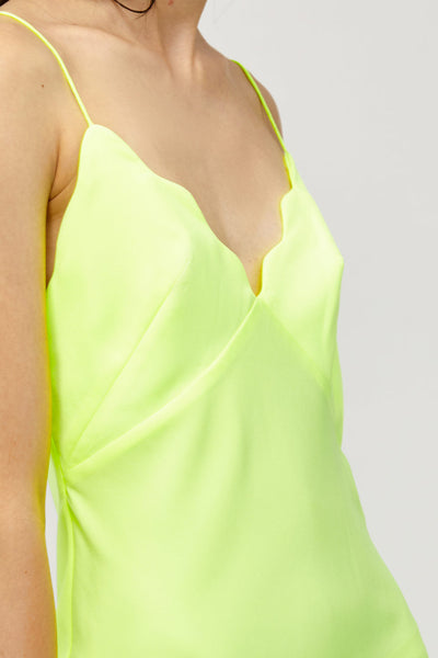 Acler Ladies Aviel Dress in Citrus Lime Green with Scalloped V-Neckline