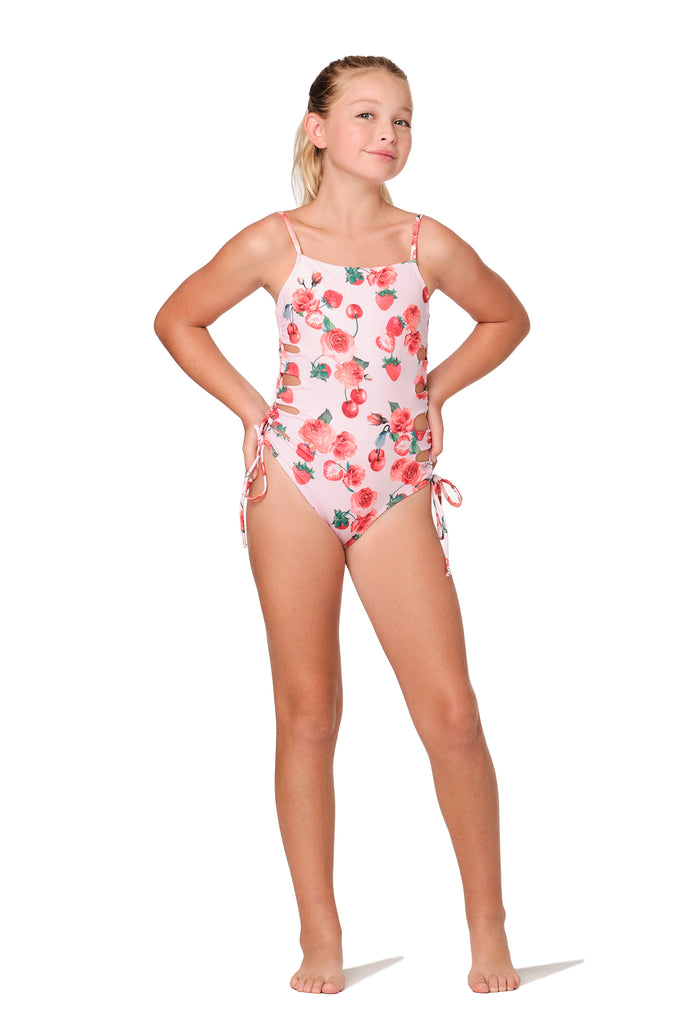 Mini Tunes Curitiba girls' pink one-piece swimsuit