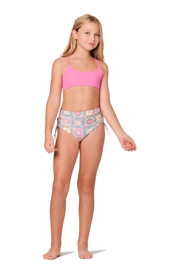 Girls 2 Piece Bikini Set Pink and Turquoise 7-15 Years