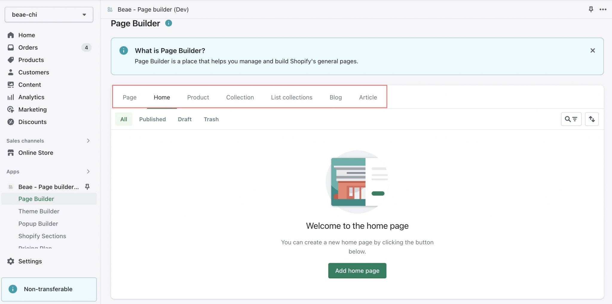 Page Builder section in Beae updates