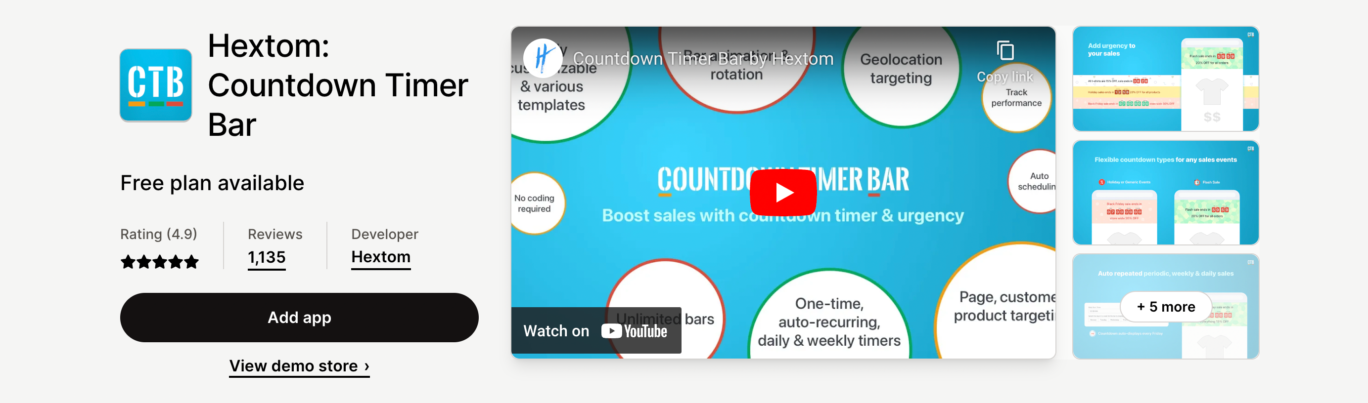 Hextom is a Countdown Timer Bar app for Shopify stores