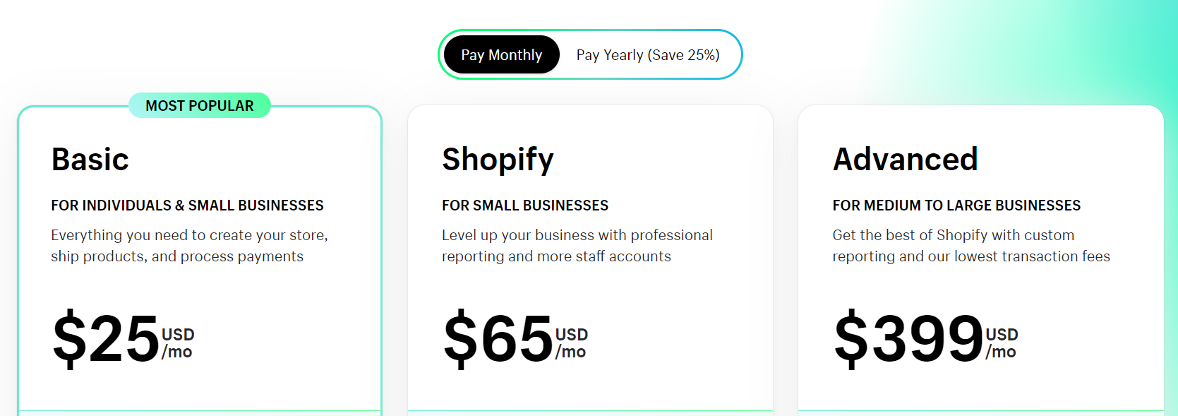 Shopify price