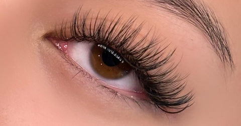 an eye with angel (wet) set lashes