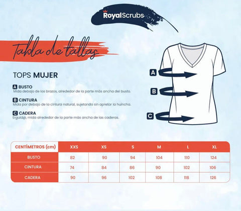 Tabla de Tallas Top Mujer Uniformes Clínicos