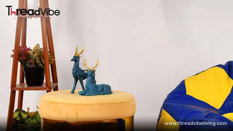 Teal Green Pair Of Deer Feng Shui Statue Figurine