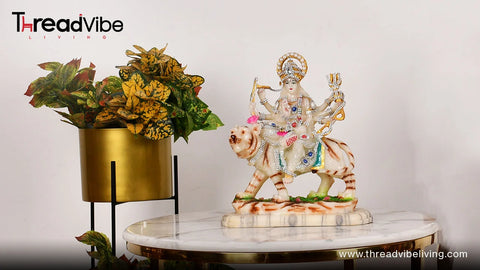 Jerkin Decorated Durga Ma Small Resin Statue Murti Sculpture Murti Height 38.5 Cm