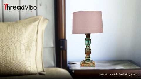 Pillar Table Lamp with Blue Wood Stain
