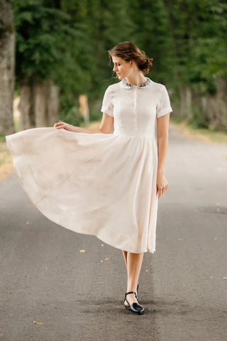 Classic Dress with Embroidered Peter Pan Collar