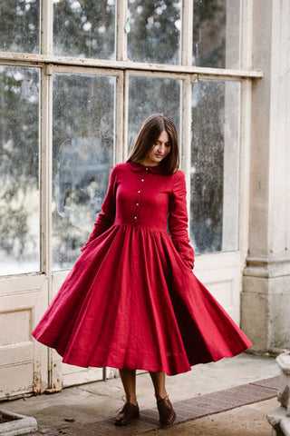 Classic Dress, Long Sleeves, Red Poppy