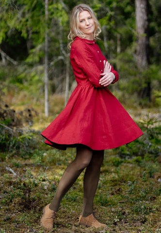 Mini Classic Dress, Long Sleeves, Red Poppy