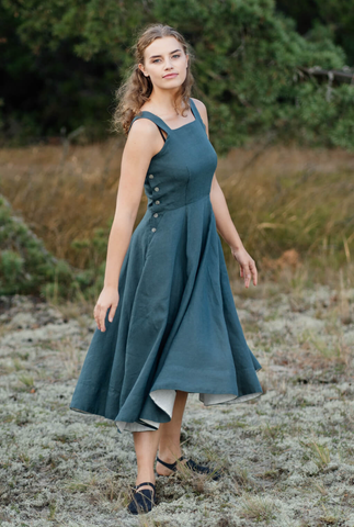 Pinafore dress, No sleeves, Teal Blue