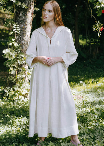 Sailor Dress, ¾ Sleeve, Hemp, Milky White