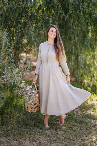 Classic Dress, Long Sleeves, Natural Linen