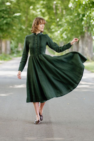 Elisa Dress, Long Sleeves, Evergreen