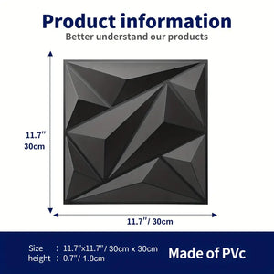 33pcs PVC 3D Diamond Wall Panel Jagged Matching-Matt Black, 11.7" X 11.7" (30cm*30cm), 33 Tiles, For Interior Wall Decor In Living Room, Bedroom, Kitchen Room, TV Background, Feature Walls Decoration, Company Logo Wall - USA4MOZ 