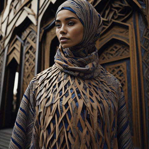 Urban Ethnica Hijab Woman Wearing Modern Abaya made with Sustainable Materials and Ethical Practices
