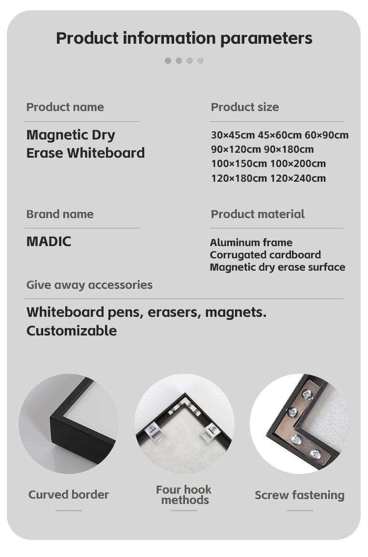 Black narrow edged aluminum alloy frame magnetic whiteboard product information