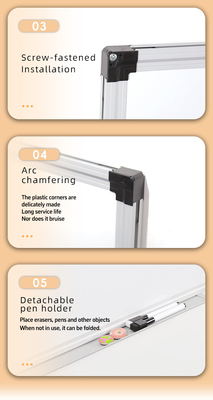 Aluminum frame with 4 movable hooks, bidirectional magnetic whiteboard