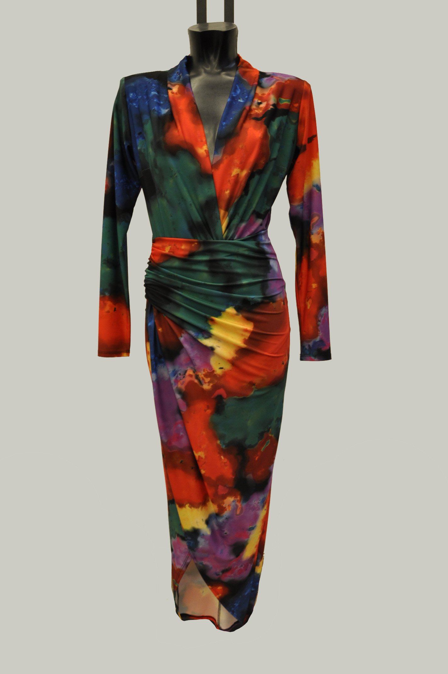 Long Sleeve Wrap Front Maxi Dress In Tie Dye John Zack 