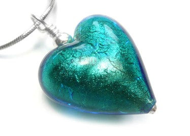 Murano Glass Heart Pendant - Kingfisher