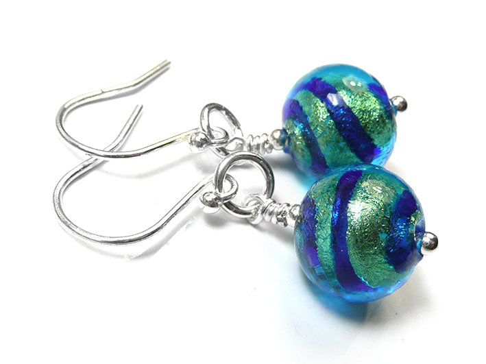 Murano Glass Round Bead Earrings - Turquoise Gold – Indigo Silver