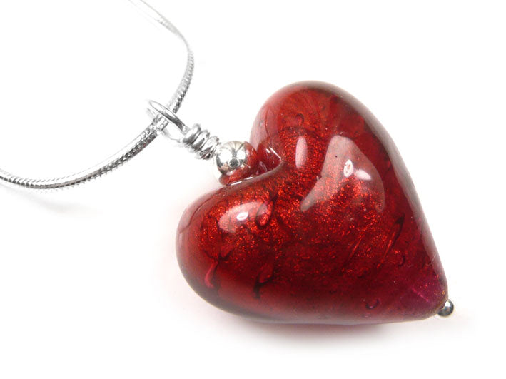 Murano Glass Heart Pendant Necklace - Rubino / Dark Red