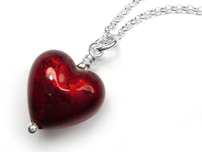 Murano Glass Small Heart Pendant Necklace - Ruby Red