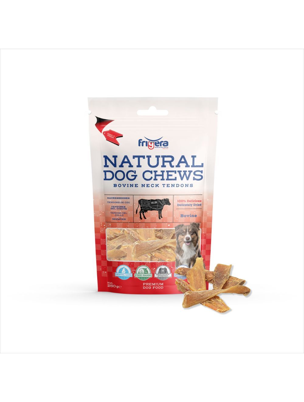 Billede af Meldgaard - Frigera Natural Dog Chews Oksehalssener 250g - Dog Treats