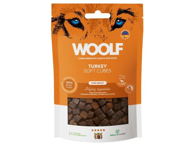 Se Qpet - Woolf Soft Cubes Turkey 100g - Dog Treats hos Petpower.dk
