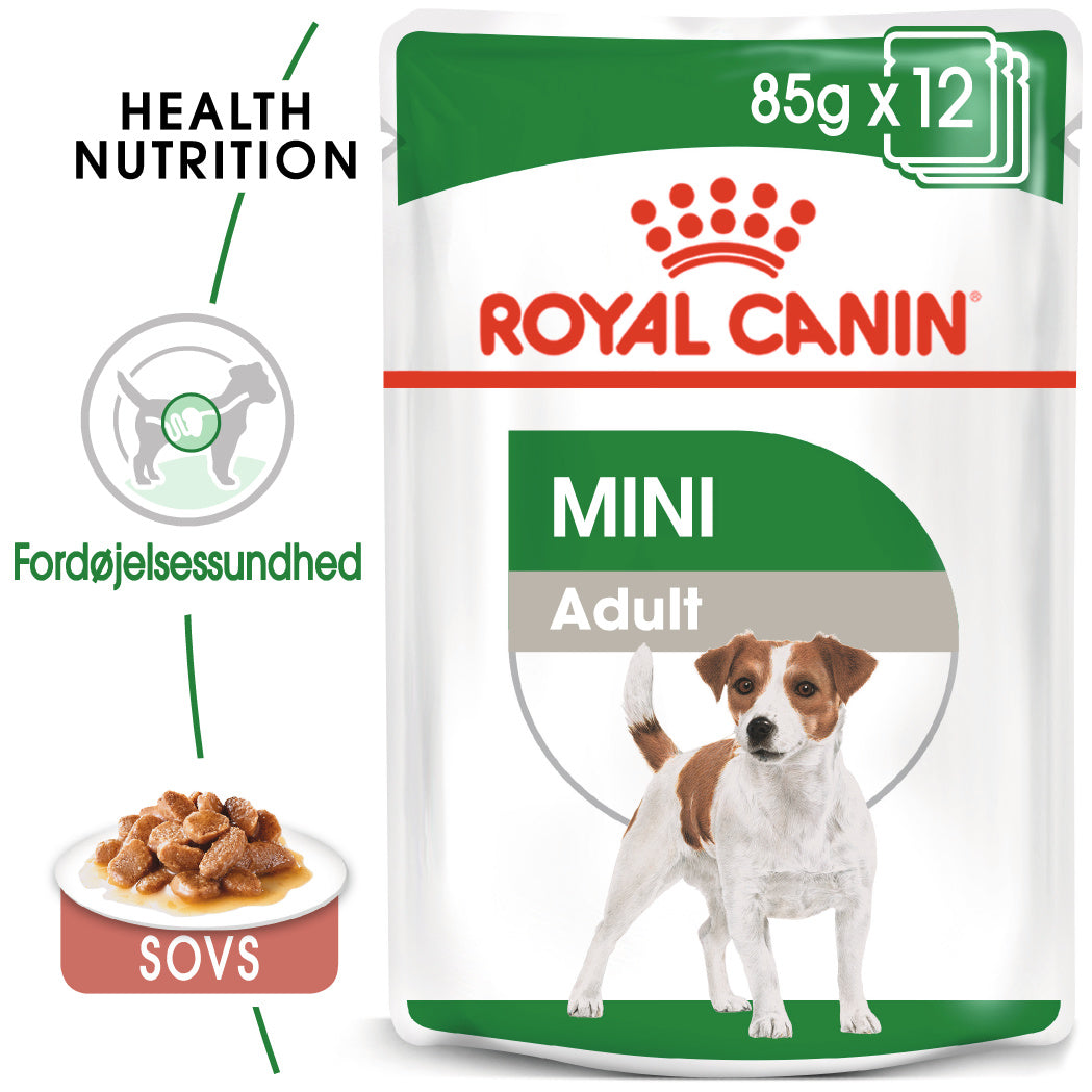 Se Royal Canin Mini Adult Vådfoder til hund 12x85g hos Petpower.dk