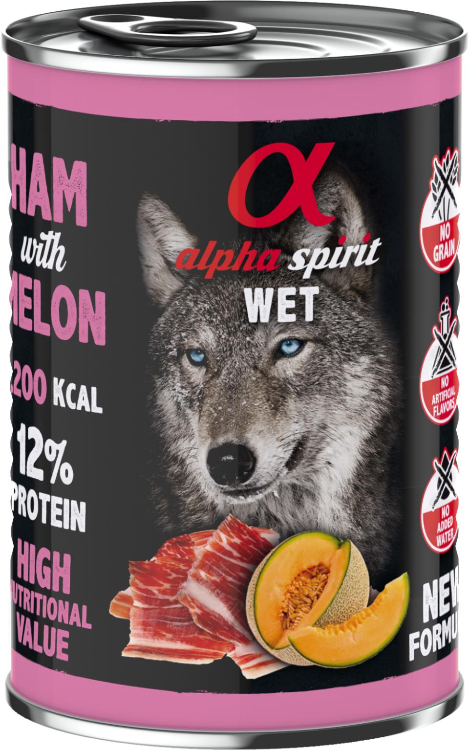 Se AlphaSpirit Skinke med Melon 400g, Vådfoder hos Petpower.dk