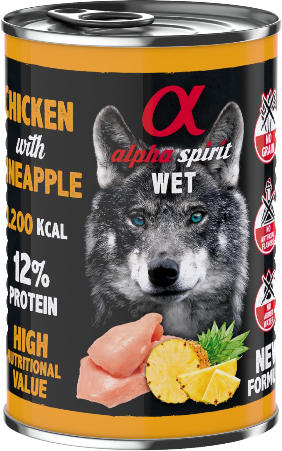 Se AlphaSpirit Kylling med Ananas 400g, Vådfoder hos Petpower.dk