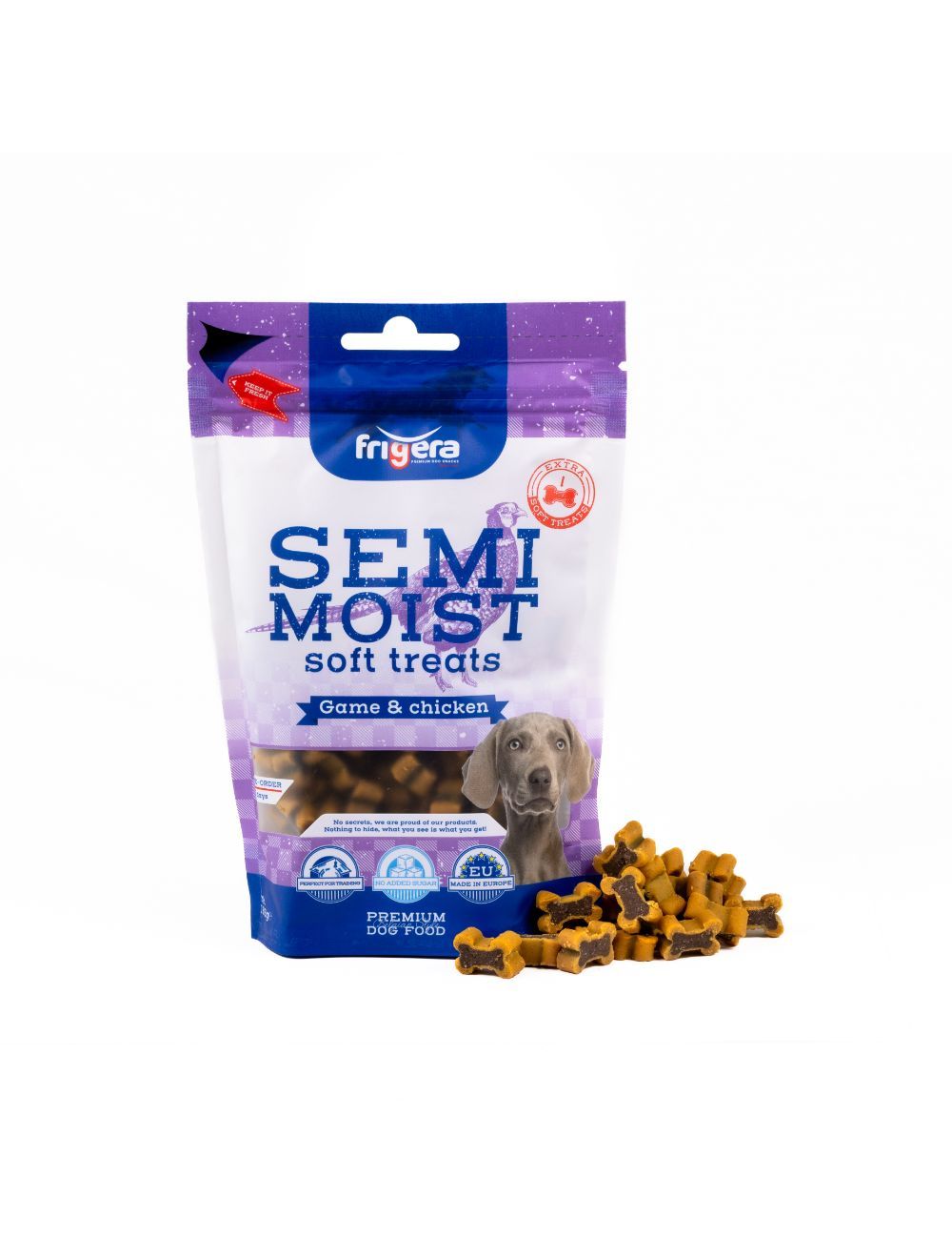 Se Meldgaard - Frigera Semi-Moist Soft Vildt/Kylling 165g - Dog Treats hos Petpower.dk