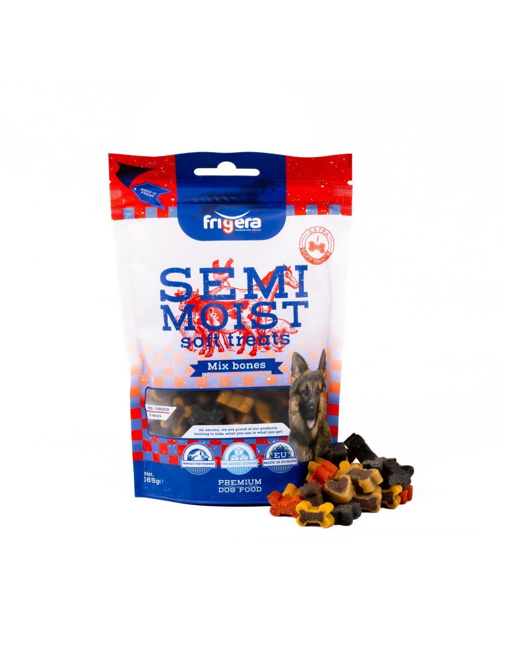 Se Meldgaard - Frigera Semi-Moist Soft Mix Bones 165g - Dog Treats hos Petpower.dk