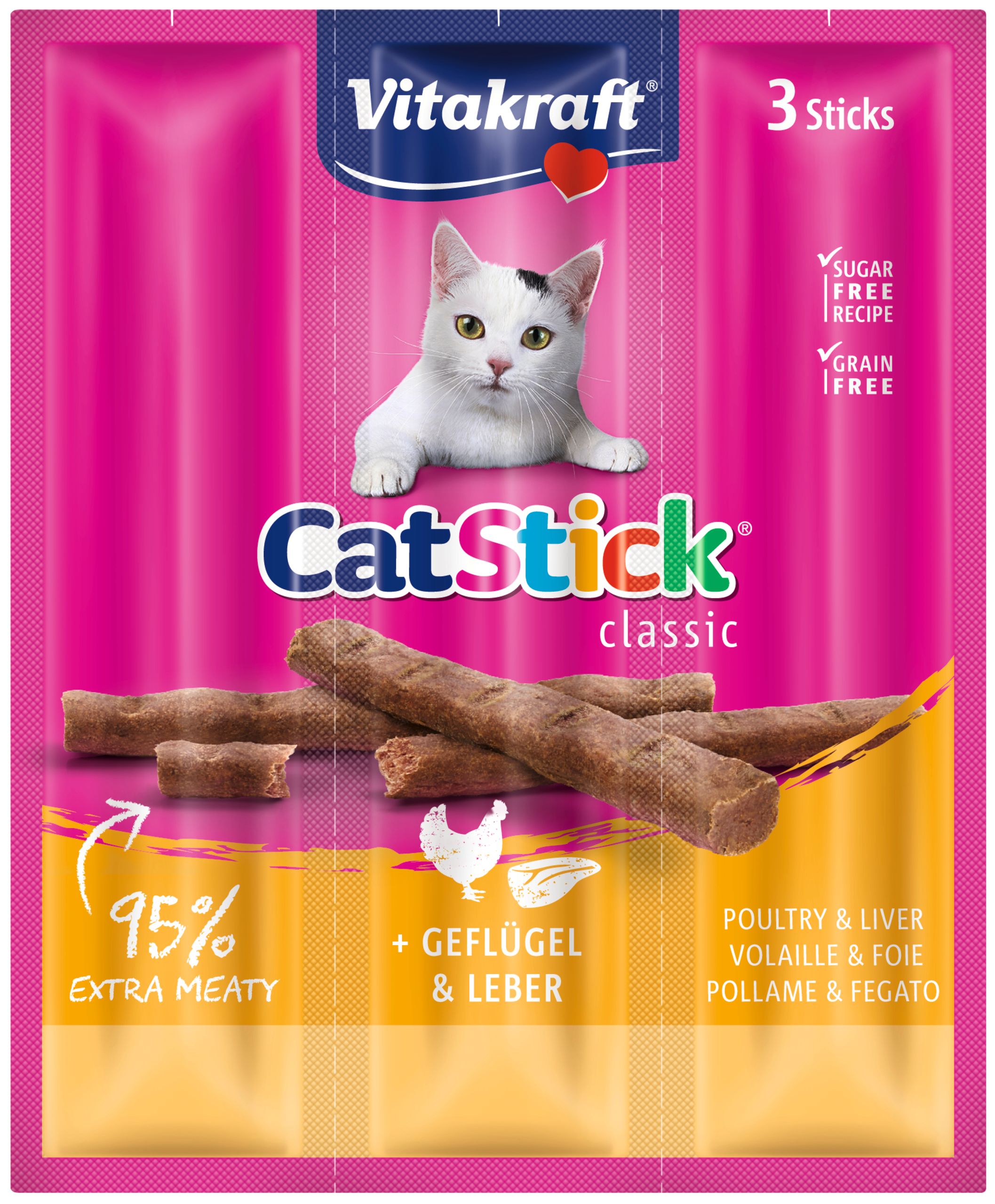 Se Vitakraft - Vitakraft Cat Stick® med fjerkræ og lever kattegodbid - Cat Treats hos Petpower.dk