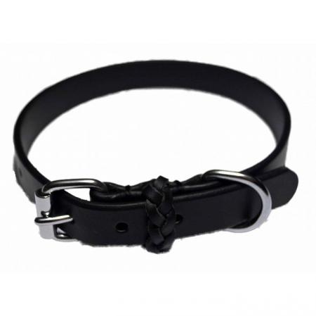 Billede af KW - Walker flad m/flet læderhalsbånd sort, størrelse S-XL - XS - Pet Collars & Harnesses