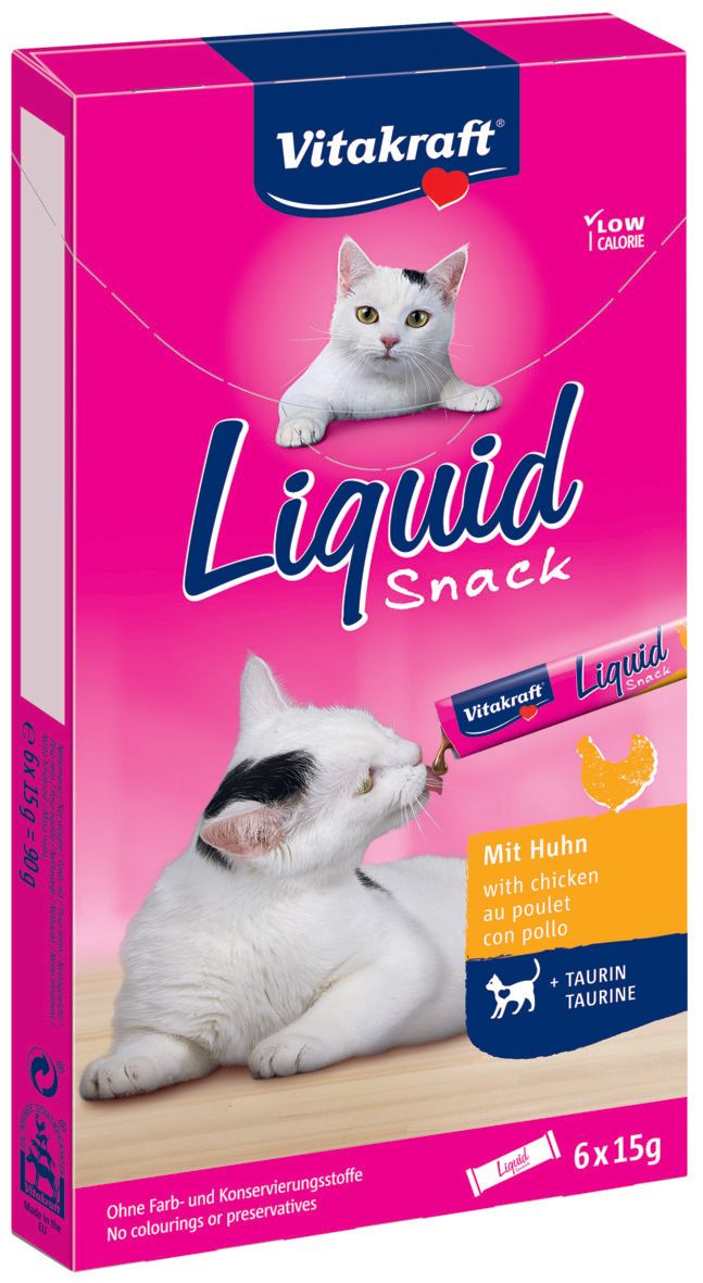 Se Vitakraft Liquid Snack med and og B-glukaner kattegodbid hos Petpower.dk