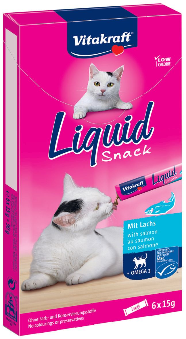 Billede af Vitakraft Liquid Snack med laks og omega-3, 6x15g Kattegodbidder