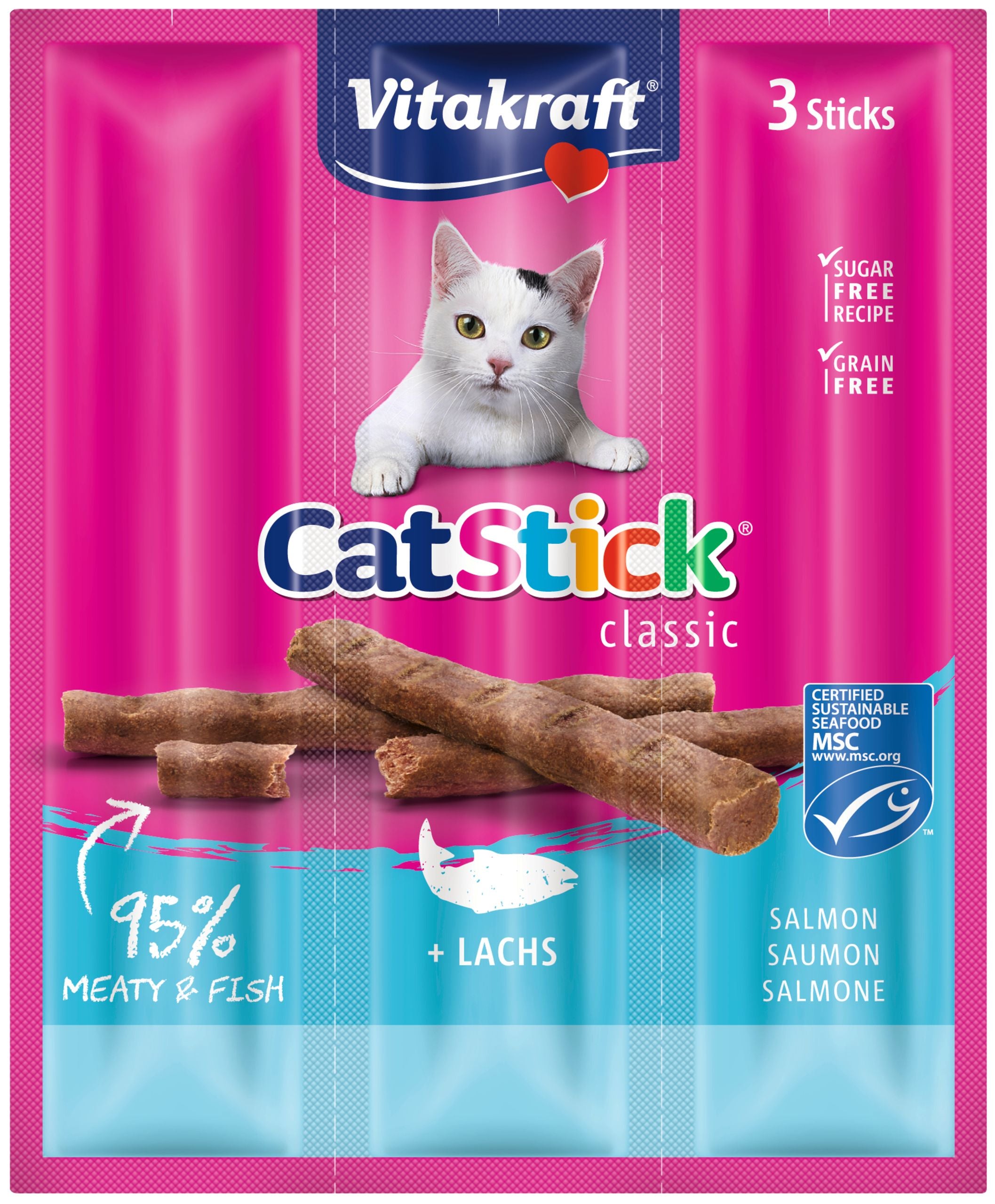 Se Vitakraft - Vitakraft Cat Stick® med laks kattegodbid - Cat Treats hos Petpower.dk