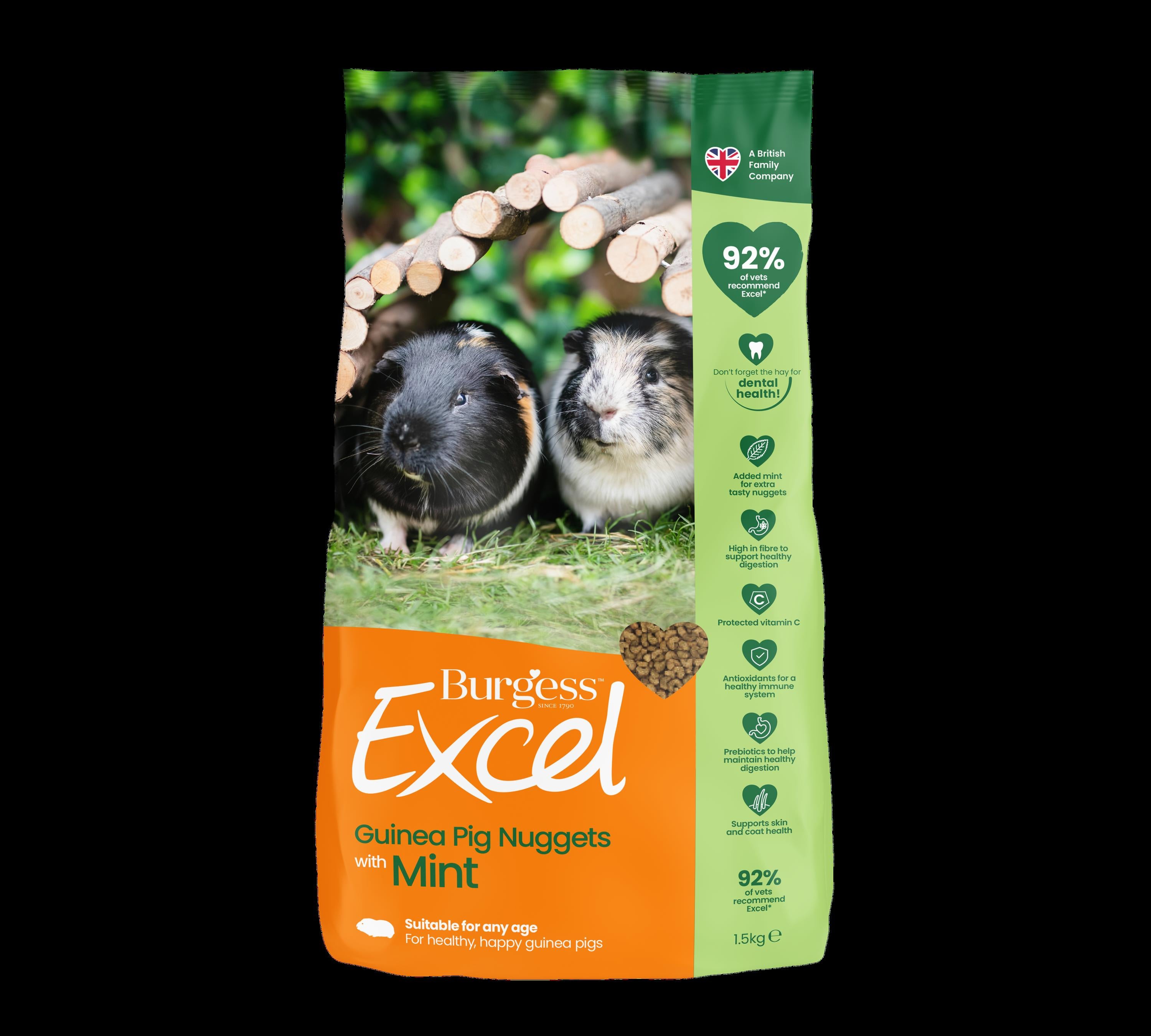 Billede af Petcare - Burgess Excel Marsvinefoder Nuggets - Med Mint - 1,5kg - Small Animal Food