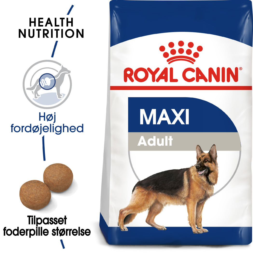 Se Royal Canin Maxi Adult 15kg, til hunde 25-45kg hos Petpower.dk