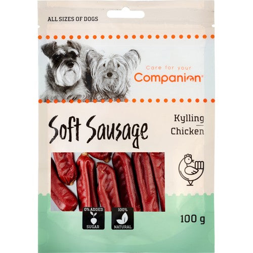 Se Eldorado - Companion Tørret Kyllingepølse 100g, Høj Protein, Lav Fedt - Dog Treats hos Petpower.dk