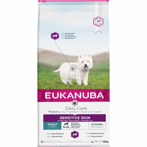 Køb Eldorado  - Eukanuba Adult Daily Care Sensitive Skin, Hundefoder 12kg - Dog Food - Pris 399.00 kr.