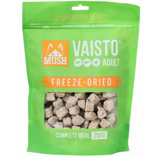 Se MUSH Vaisto - Frysetørret Hundefoder med Okse, Gris Kylling og Grønsager - 250g hos Petpower.dk