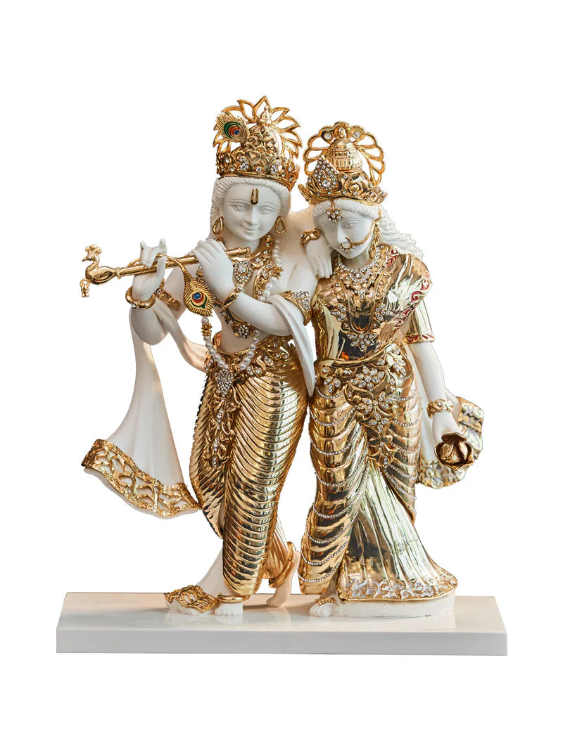 Radha Krishna large standing idol/murti with resin and 24k liquid gold plating