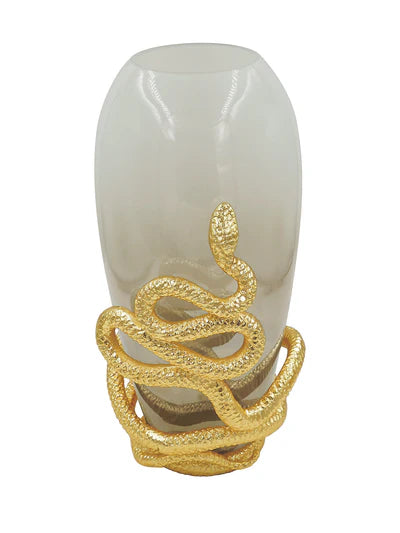 Artistic serpent-shaped vase with gold finish and gradient glass, adds luxury to interiors